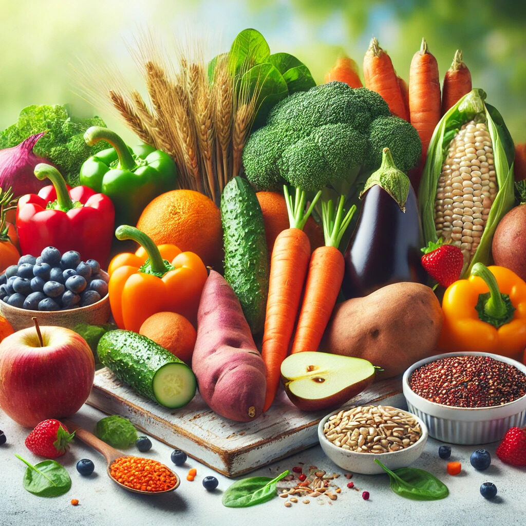 DALL·E 2024 08 29 12.27.41 An image showcasing a variety of healthy carbohydrate rich foods with a focus on vegetables. The composition includes vibrant colorful vegetables su copy